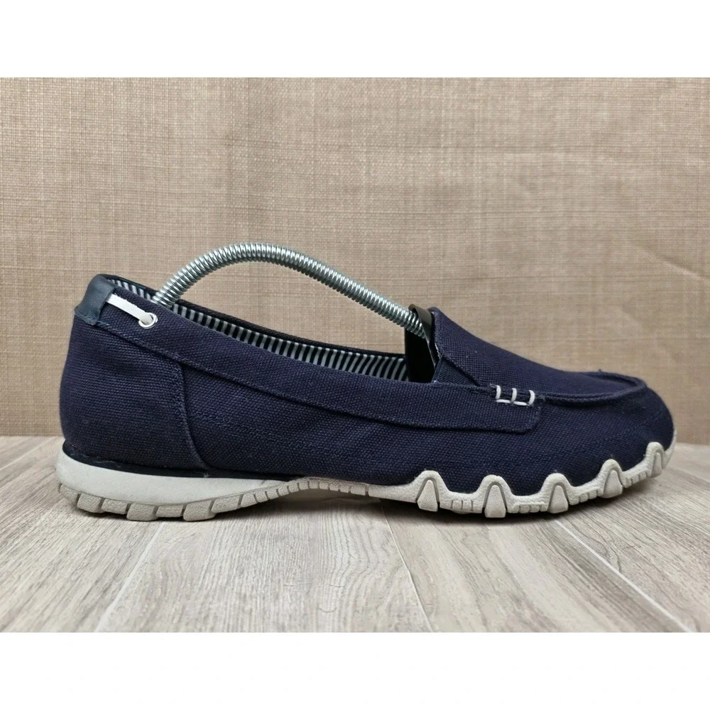 Skechers Womens Size 11 Biker Pedestrian Slip On Shoes Navy Blue Canvas Sneakers